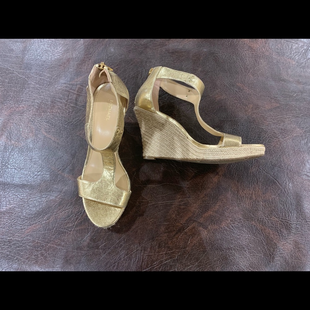 Michael Kors gold wedge sandals, worn once!